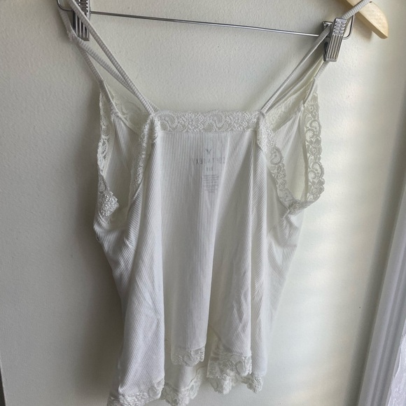 NWT American Eagle Outfitters White Lace Cami Strappy Ribbed Rib Knit Stretchy - Picture 4 of 7